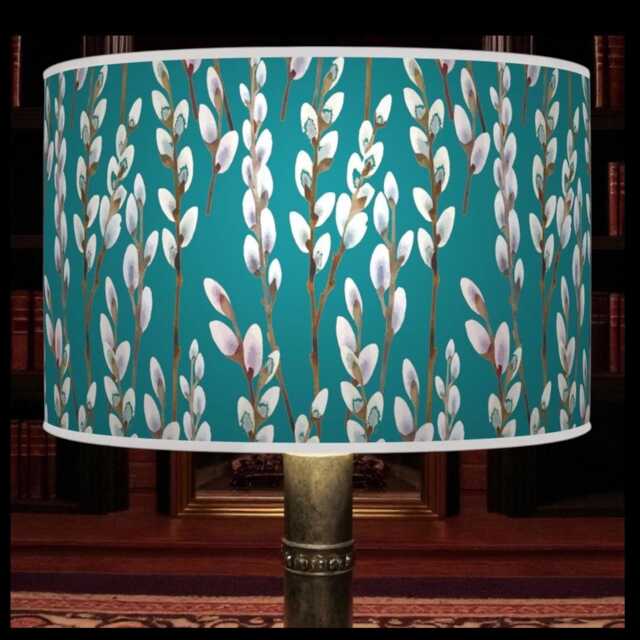 Willow Teal Blue Floral Lampshade - Handmade Drum Pendant Botanical Ceiling Light For Modern Natural Interiors - image 1