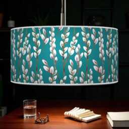 Willow Teal Blue Floral Lampshade - Handmade Drum Pendant Botanical Ceiling Light For Modern Natural Interiors - thumbnail 3