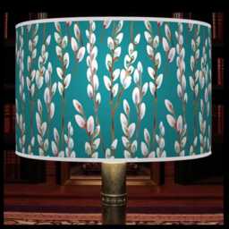 Willow Teal Blue Floral Lampshade - Handmade Drum Pendant Botanical Ceiling Light For Modern Natural Interiors
