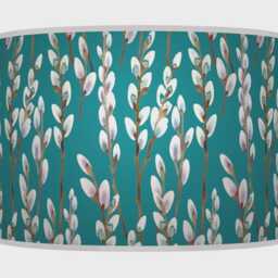 Willow Teal Blue Floral Lampshade - Handmade Drum Pendant Botanical Ceiling Light For Modern Natural Interiors - thumbnail 2