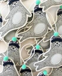 Seal Christmas Decoration, Ornament, Tree, Hanging Woolly Hat, Pom Pom, Bobble Fabric, Embroidery Art, Cornwall