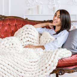 Chunky Knit Blanket, Super Knitted Merino Wool Blanket, Knit Blanket Throw, Throw Knits, Knitting Yarn - thumbnail 2