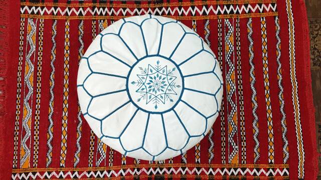 Stuffed Moroccan Leather Pouf, Pouf Ottoman, Handmade Floor Poof, Footstool, Ottoman Table, & Stools - image 1