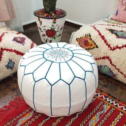 Stuffed Moroccan Leather Pouf, Pouf Ottoman, Handmade Floor Poof, Footstool, Ottoman Table, & Stools - thumbnail 2