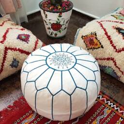 Stuffed Moroccan Leather Pouf, Pouf Ottoman, Handmade Floor Poof, Footstool, Ottoman Table, & Stools - thumbnail 4