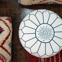 Stuffed Moroccan Leather Pouf, Pouf Ottoman, Handmade Floor Poof, Footstool, Ottoman Table, & Stools - thumbnail 3