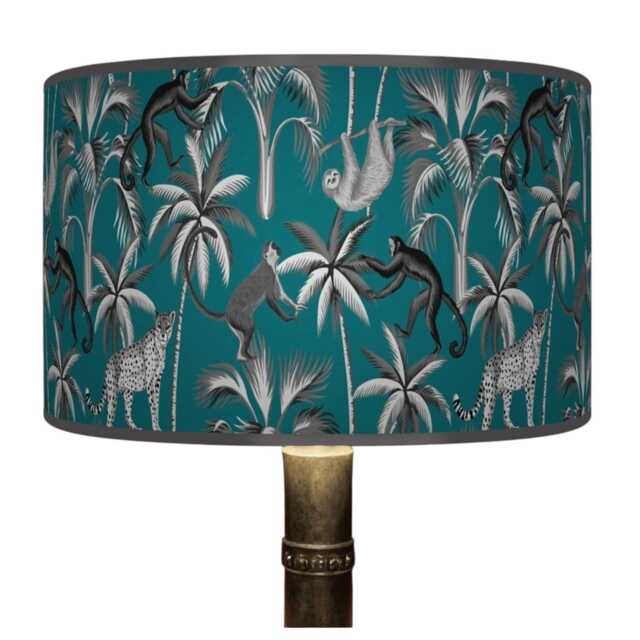 Tropical Monkey Lampshade - Teal & Blue Jungle Drum Pendant Light Handmade Ceiling Shade For Exotic Or Kids Room Decor - image 1