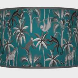 Tropical Monkey Lampshade - Teal & Blue Jungle Drum Pendant Light Handmade Ceiling Shade For Exotic Or Kids Room Decor - thumbnail 3