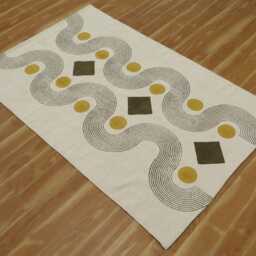 Hand Block Print Cotton Kilim Rug, Bohemian Runner - thumbnail 3