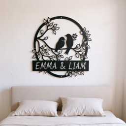 Metal Love Birds Rustic Wedding Decor, Personalized Gifts, Custom Signs, Bird Wall Bridal Shower Sign Garden - thumbnail 2