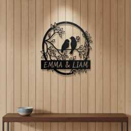 Metal Love Birds Rustic Wedding Decor, Personalized Gifts, Custom Signs, Bird Wall Bridal Shower Sign Garden - thumbnail 1