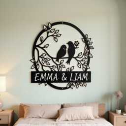 Metal Love Birds Rustic Wedding Decor, Personalized Gifts, Custom Signs, Bird Wall Bridal Shower Sign Garden - thumbnail 3