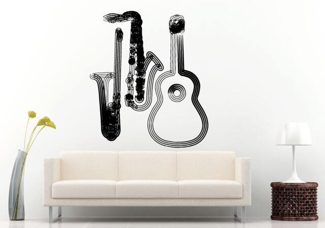 Musical Instrument Saxophone Guitar Notes Wall Decal Vinyl Sticker Mural Room Decor L719 - image 1