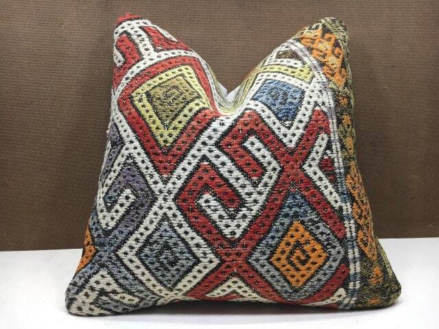 Vintage Handwoven Kilim Pillow, Bohemian Home Decor, 20x20 - image 1