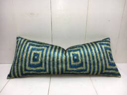 Handwoven Silk Ikat Pillow Cover, Modern Geometric Cushion - 10x24 - thumbnail 1