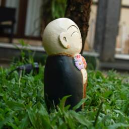 Collorful Jizo Holding Flower 10 Inch/25 cm, Stone Statue, Figurine, Buddha, Buddha - thumbnail 4