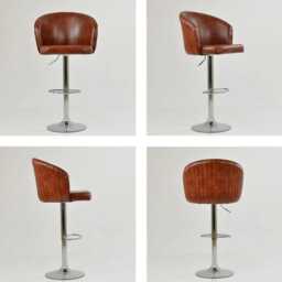 Vintage Brown Faux Leather Bar Stool - Adjustable Swivel Breakfast With Backrest, Industrial Chrome Base - thumbnail 4
