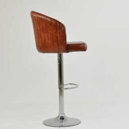 Vintage Brown Faux Leather Bar Stool - Adjustable Swivel Breakfast With Backrest, Industrial Chrome Base - thumbnail 3