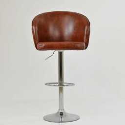 Vintage Brown Faux Leather Bar Stool - Adjustable Swivel Breakfast With Backrest, Industrial Chrome Base