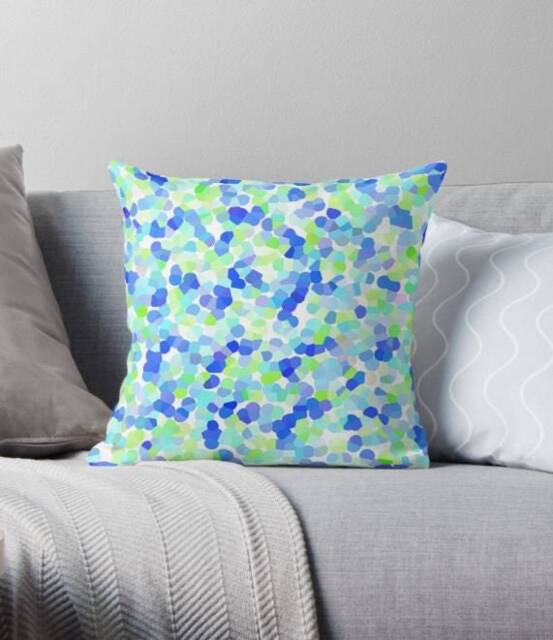 Modern Pillow Or Cover, Blue Green Dots, Home Decor, Geometric Decorative Interior Design, Digital Art, Spring Decor - image 1
