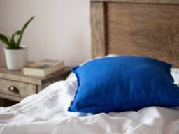 Cobalt Blue Linen Pillow Sham With Fringes For Couch Or Bed Decoration, Fringed Cover, Fringe Pillowcase