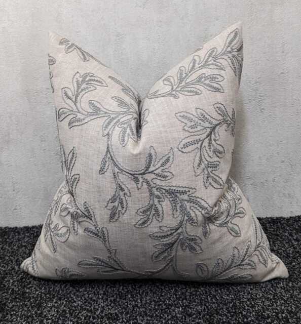 John Lewis & Partners Acanthus Fabric Cushion Cover Crewel Embroideredsmoke/Grey Pillow Throw Cover Country Home - image 1