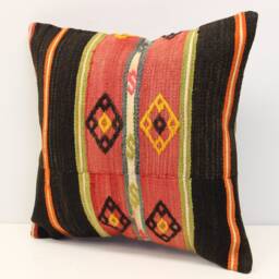 Handmade Kilim Pillow Cover - 16x16 Inch - Boho Oriental Home Decor - thumbnail 3