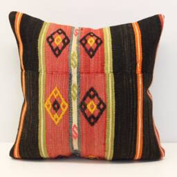Handmade Kilim Pillow Cover - 16x16 Inch - Boho Oriental Home Decor - thumbnail 2