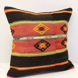 Handmade Kilim Pillow Cover - 16x16 Inch - Boho Oriental Home Decor - thumbnail 1