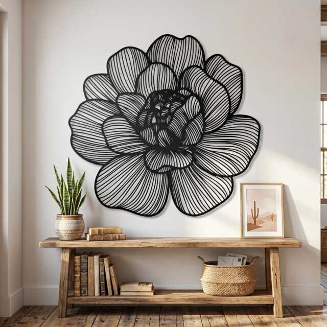 Metal Flower Wall Art, Magnolia Botanical Sculpture, Boho Living Room Decor - image 1