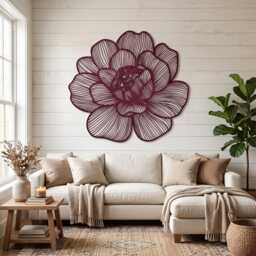 Large Flower Metal Wall Art, Copper Floral Statement Decor, Botanical Peony Sculpture For Living Room, Bedroom Gift - thumbnail 4