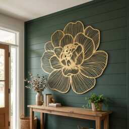 Large Flower Metal Wall Art, Copper Floral Statement Decor, Botanical Peony Sculpture For Living Room, Bedroom Gift - thumbnail 3