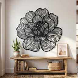 Metal Flower Wall Art, Magnolia Botanical Sculpture, Boho Living Room Decor