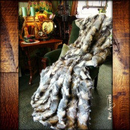 Plush Faux Fur Throw Blanket - Exotic Gray Rabbit, Minky Lining - thumbnail 2