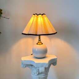 Handmade White Ceramic Small Tall Table Lamp 110-250V, Linen Fabric Plastic Scallop Petal Shade, Bedroom Kitchen Living Room Neutral Decor - thumbnail 3