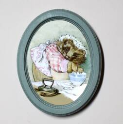 Beatrix Potter Oval Wooden Framed Nursery Picture, Wall Hanging, Home Decor, Mrs Tiggy Winkle Starching Hankies - thumbnail 1