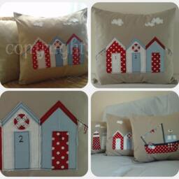 Nautical Linen Applique Cushion Cover Set Handmade Beach Decor - thumbnail 4