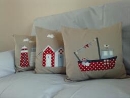 Nautical Linen Applique Cushion Cover Set Handmade Beach Decor - thumbnail 1
