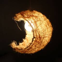 Rattan Silk Moon-Shaped Pendant Lights, Moon Lighting Fixture, Decor Ceiling Lamp - thumbnail 3