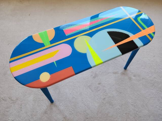 Colorful Oval Blue Resin Side Table, Modern Acrylic Art Coffee Table - image 1