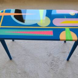 Colorful Oval Blue Resin Side Table, Modern Acrylic Art Coffee Table - thumbnail 3