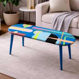 Colorful Oval Blue Resin Side Table, Modern Acrylic Art Coffee Table - thumbnail 2