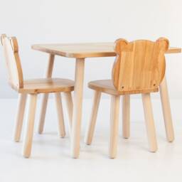Curved Wooden Kids Table Set With Teddy Bear Shaped Chairs, Preschool Waldorf Kid Play & Chairs Set, Education Daycare Furniture - thumbnail 2