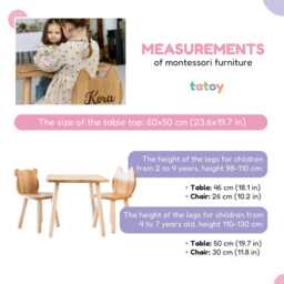 Curved Wooden Kids Table Set With Teddy Bear Shaped Chairs, Preschool Waldorf Kid Play & Chairs Set, Education Daycare Furniture - thumbnail 3