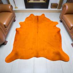 Orange Dyed Genuine Cowhide Rug - Warm Tone Unique Hair On Hide - thumbnail 3