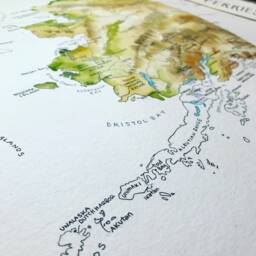 Alaska Map Watercolor Illustration State Of Anchorage Pacific Northwest Bristol Bay Ketchikan Juneau Aluetian Islands Art Print - thumbnail 3