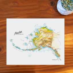 Alaska Map Watercolor Illustration State Of Anchorage Pacific Northwest Bristol Bay Ketchikan Juneau Aluetian Islands Art Print - thumbnail 2