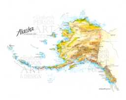 Alaska Map Watercolor Illustration State Of Anchorage Pacific Northwest Bristol Bay Ketchikan Juneau Aluetian Islands Art Print - thumbnail 1