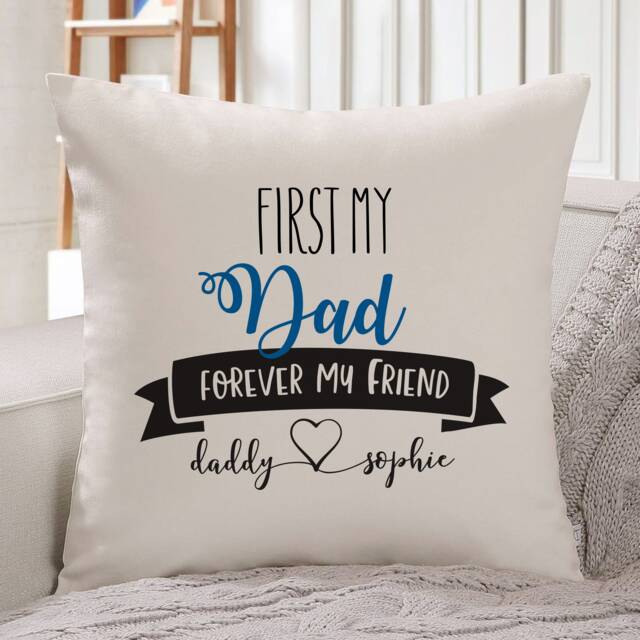 First My Dad Forever Friend Cushion Cover/Personalised Gift With Child Children's Names Square Pillow Cover - image 1