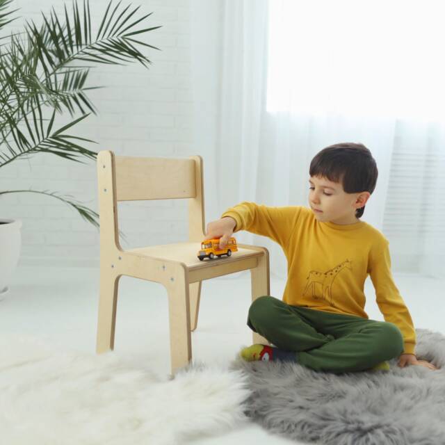 Wooden Baby Chair With Name Personalized For Kids Toddler Montessori Furniture - image 1